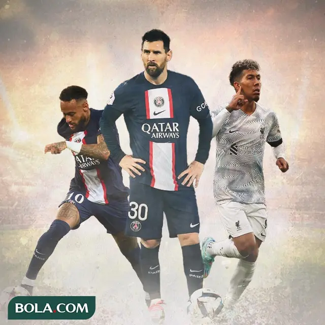 Ilustrasi - Neymar, Lionel Messi, Roberto Firmino