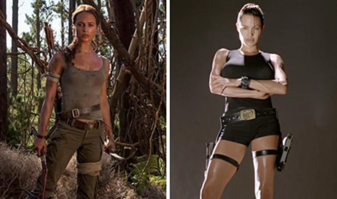 Tomb Raider yang diperankan Alicia Vikander (kiri) dan Angelina Jolie (kanan). 