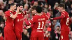 Penyerang Liverpool, Darwin Nunez (kiri) merayakan gol pembuka saat pertandingan sepak bola leg kedua babak 16 besar Liga Eropa UEFA melawan AC Sparta Praha di Stadion Anfield, Liverpool, Inggris pada 14 Maret 2024. (Oli SCARFF/AFP)
