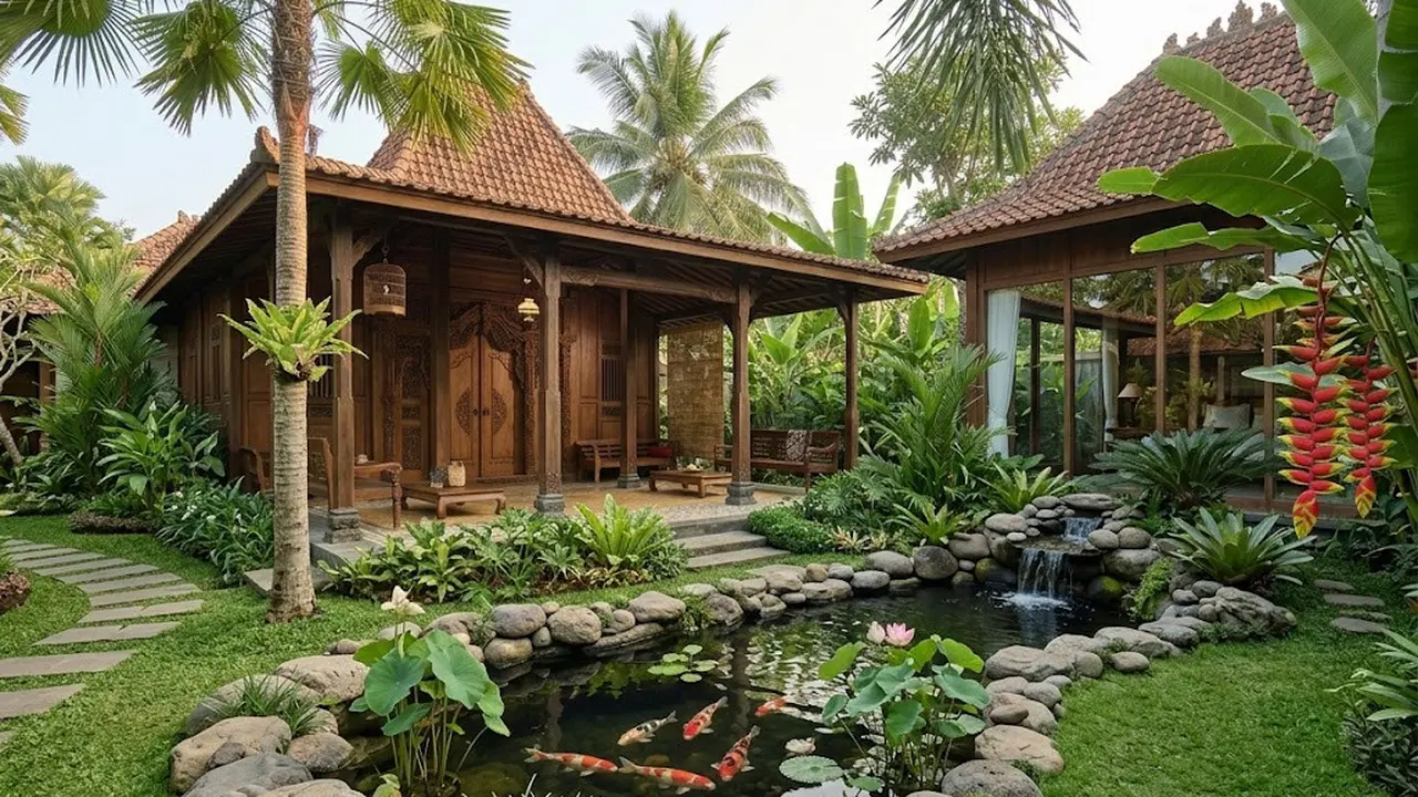 Kombinasi Batu Kali dan Rumput Jepang