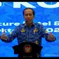 Presiden Jokowi menghadiri pembukaan Rakernas Korps Pegawai Republik Indonesia (Korpri) 2023, lengkap memakai batik seragam Korpri, Selasa (3/10/2023). Jokowi membahas mengenai TikTok Shop dihadapan ASN yang hadir.