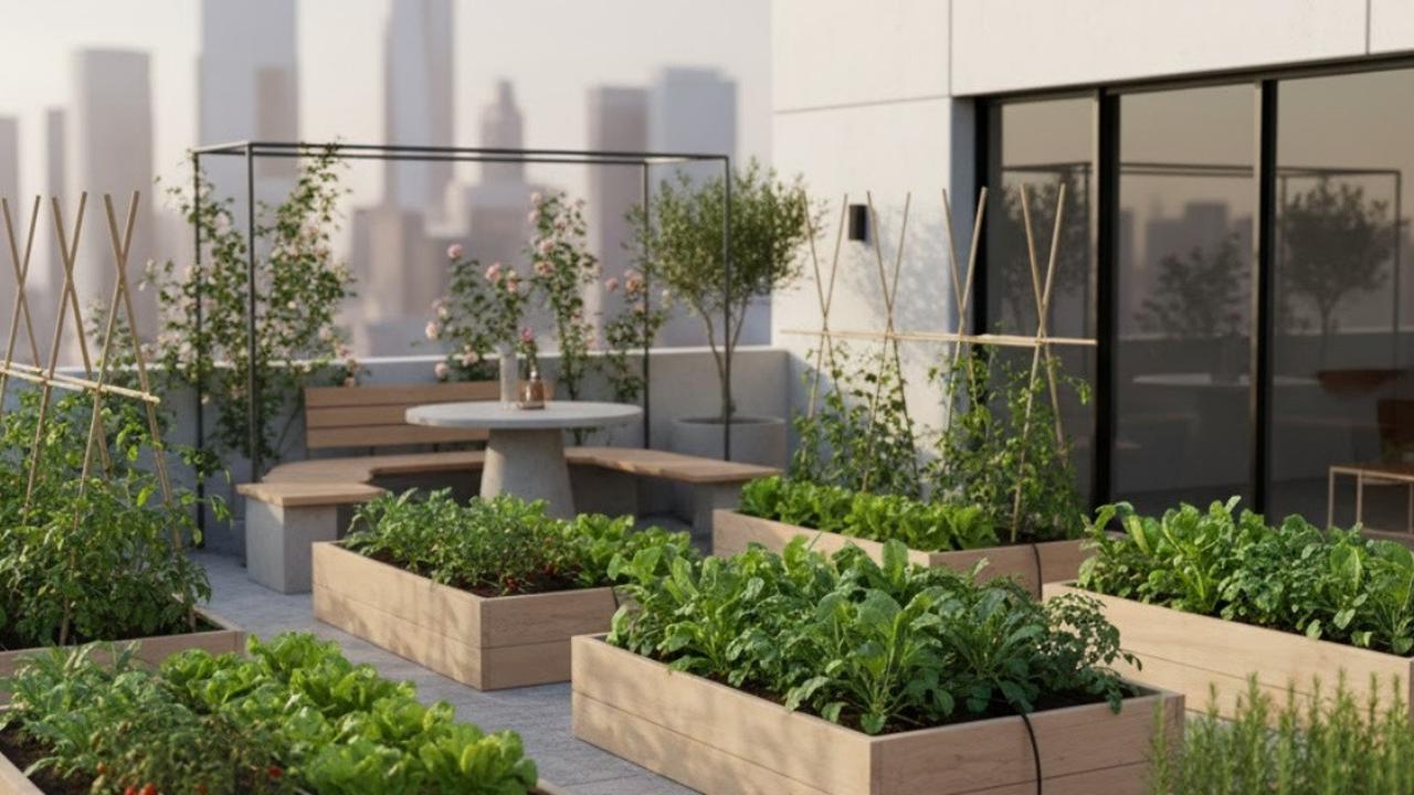 Ilustrasi Sayuran Kebun di Atap Rumah