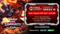 Live Streaming Vidio Community Cup Season 10 : Mobile Legends Series 19 di Vidio, Senin 9 Agustus 2021. (Sumber : dok. vidio.com)
