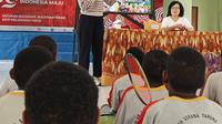 Greysia Polii saat menjadi narasumber di Sekolah Asrama Taruna Papua, Mimika, Papua, Kamis (15/8/2024).