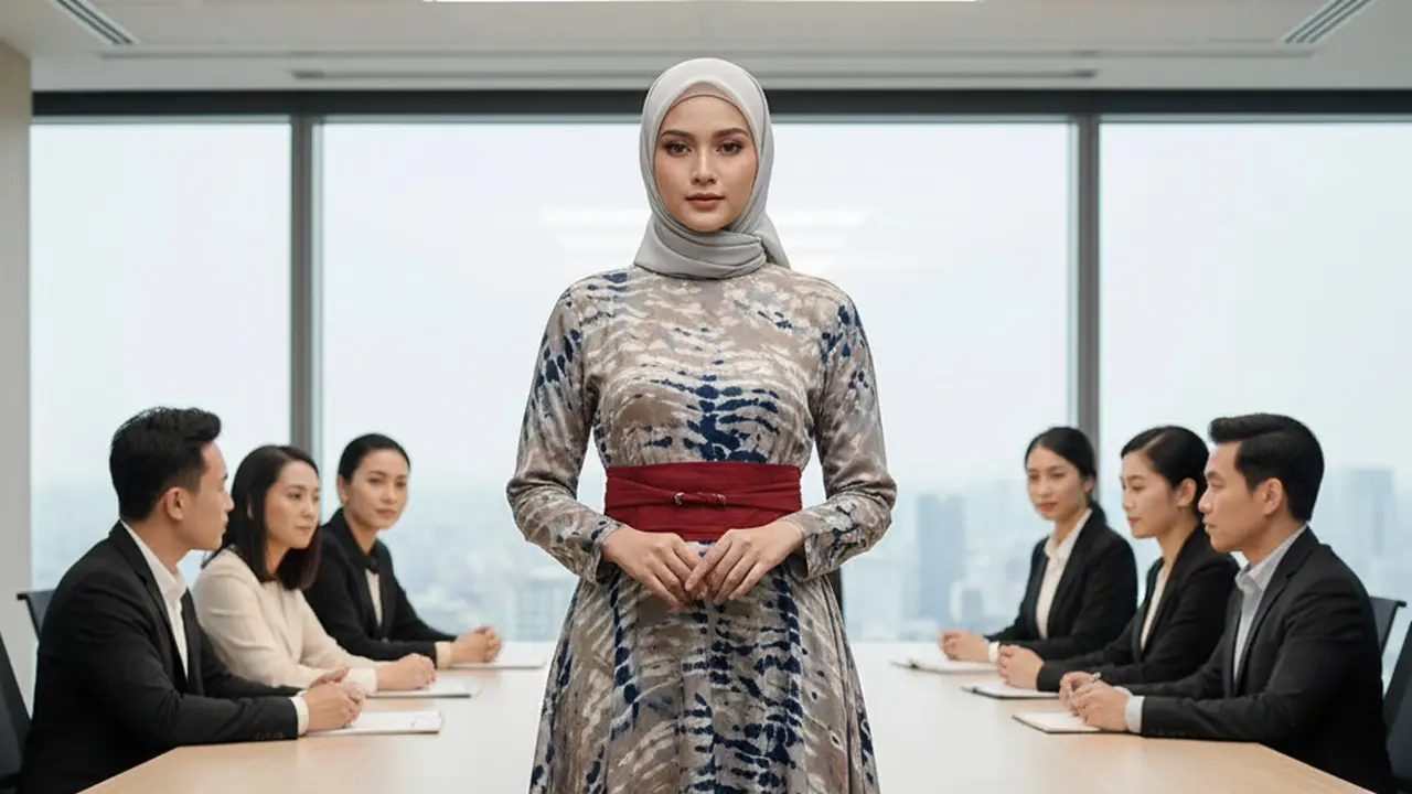 Model Gamis Kebaya dengan Obi untuk Acara Kantor