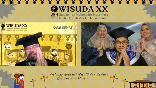 Rektor UMN Dr Ninok Leksono, MA mewisuda salah satu mahasiswa UMN secara daring. (Foto: Dok. Stephanus Novi/Koor. Media Wisuda XX Universitas Multimedia Nusantara)
