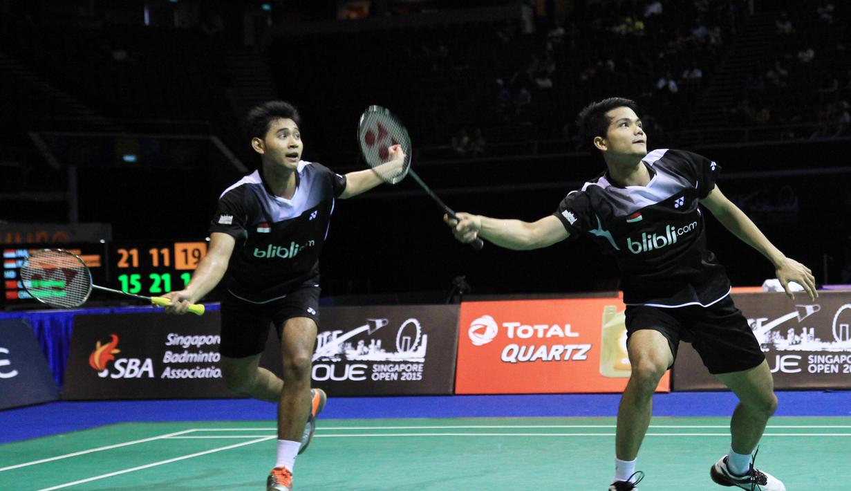 Pasangan ganda putra Indonesia Angga/Ricky berlaga di final Singapura Terbuka