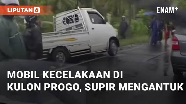 Mobil pikap K 9150 FS ringsek akibat kecelakaan di Jalan Wates-Purworejo, Kulon Progo. Sopir truk terjepit kabin, dievakuasi Basarnas dan PMI ke RSUD Wates setelah 1 jam
