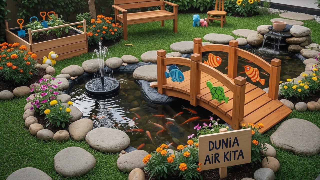 Taman Depan Rumah dengan Kolam Ikan Ramah Anak (Gemini AI)