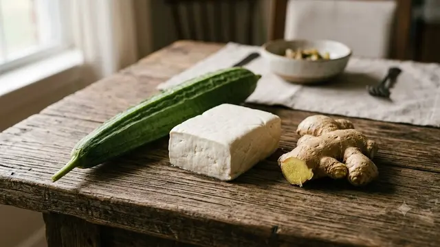 Bahan Resep Oyong Tahu Kuah Jahe (AI Generated)