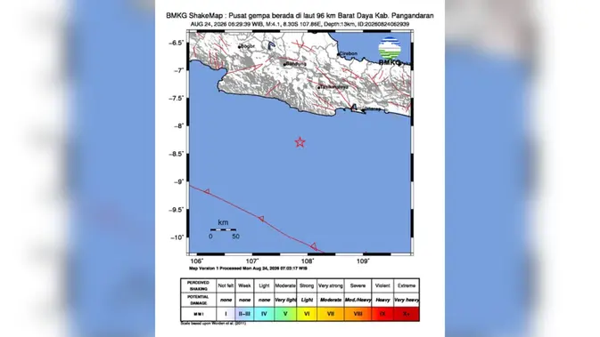 Gempa M 4,1 Guncang Pangandaran, Getaran Terasa hingga Cianjur