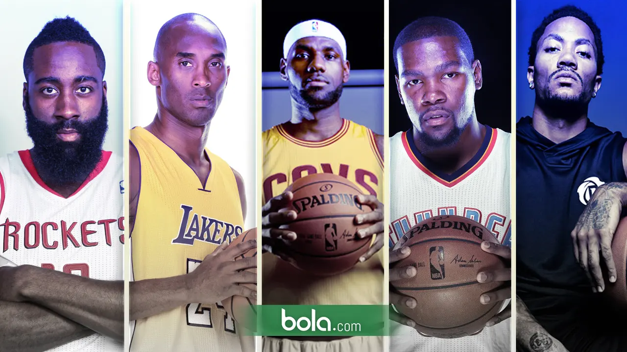 James Harden, Kobe Bryant, LeBron James, Kevin Durant, Derrick Rose (dari kiri ke kanan)