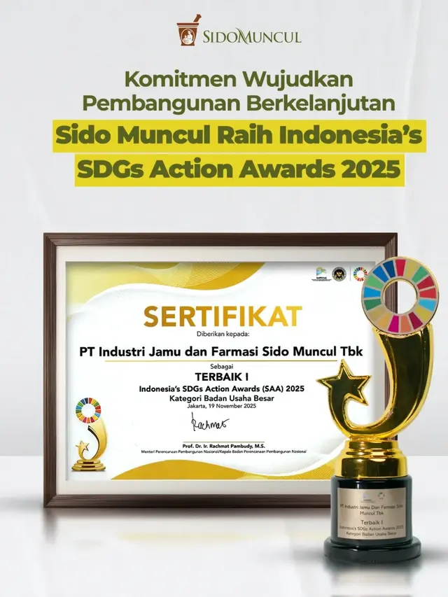 Sido Muncul berhasil meraih penghargaan TERBAIK I dalam ajang Indonesia’s SDGs Action Awards (SAA) 2025