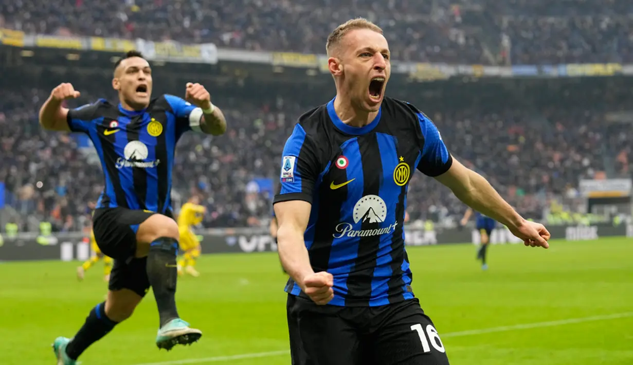 Inter Milan amankan skor 2-1 hingga pertandingan berakhir. (AP Photo/Antonio Calanni)