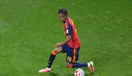 Aksi Lamine Yamal dalam laga Spanyol vs Tanjung Verde di fase grup Piala Dunia 2026, Senin (15/6/2026). (AP Photo/Jacob Kupferman)