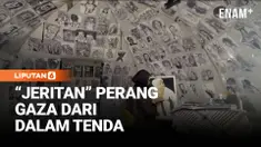 Sebuah galeri sederhana berdiri di dalam tenda pengungsian di Gaza City, Jalur Gaza bagian utara. Dinding kain yang dulu menjadi tempat berlindung keluarga pengungsi kini dipenuhi puluhan lukisan hitam-putih bergaris tegas.