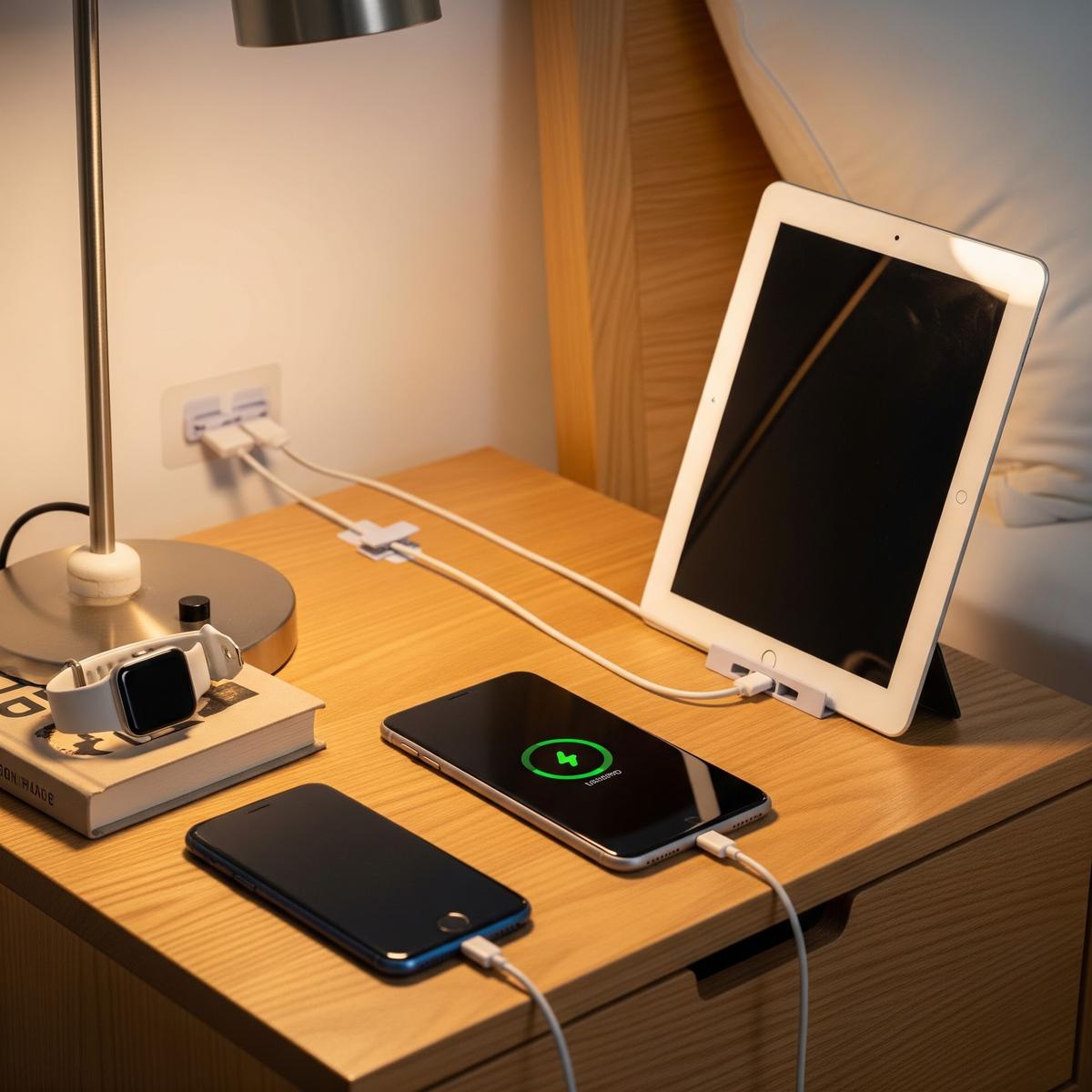 Menata Kabel Charger agar Meja Samping Tempat Tidur Rapi (AI Generated)
