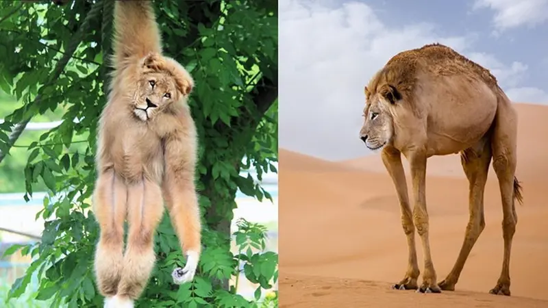 6 Editan Foto Jika Hewan Lain Berkepala Singa Ini Unik, Gagal Garang