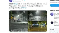 Jakarta banjir usai diguyur hujan deras pada Minggu (23/2/2020) dini hari. (Twitter TMC Polda Metro Jaya)