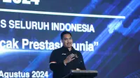 Menpora Dito Ariotedjo memberikan sambutan dalam Musyawarah Nasional PBSI yang melahirkan Fadil Imran sebagai Ketua Umum PP PBSI periode 2024-2028, Sabtu (10/8/2024). (Dok. PBSI)
