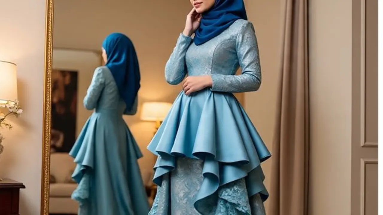 Ilustrasi Gamis Satin Berlayer (Sumber Gambar: Meta AI)