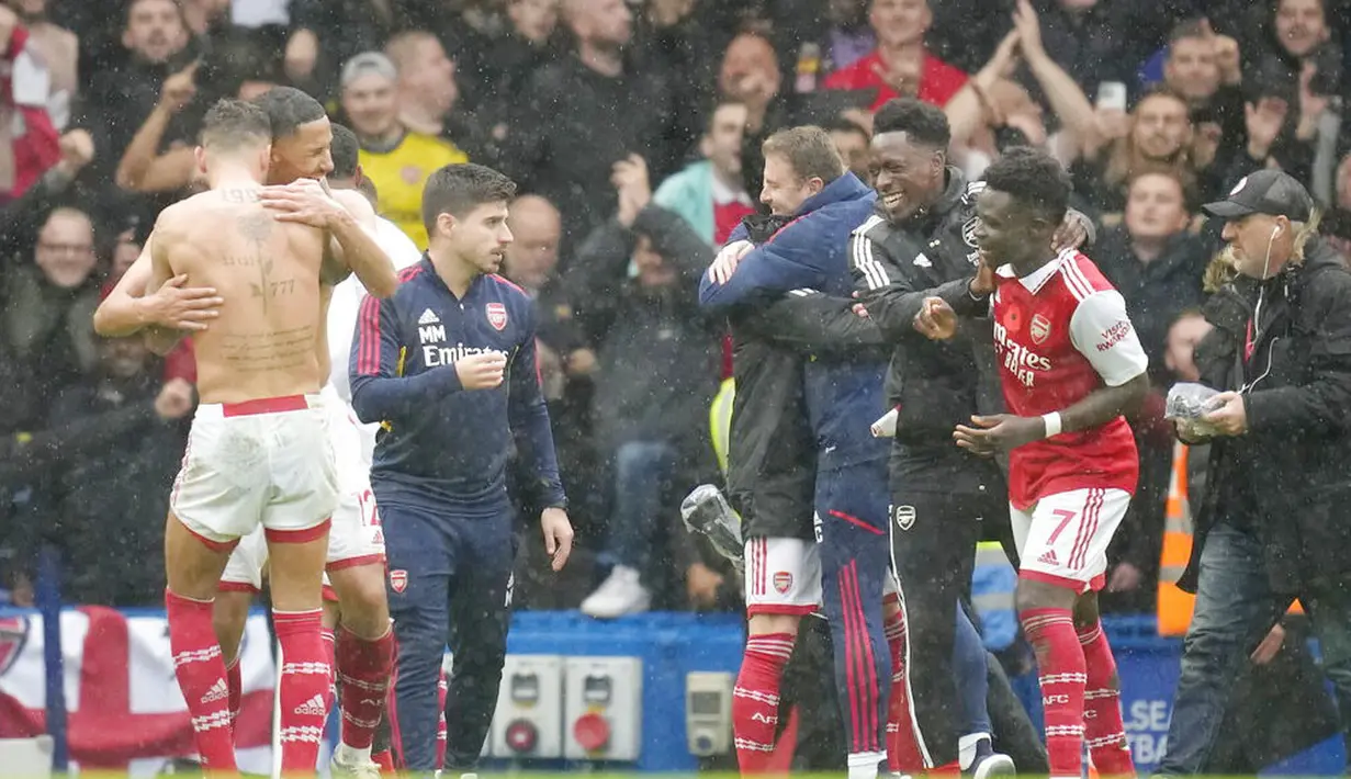 Satu-satunya gol di laga tersebut dihasilkan oleh Gabriel Magalhaes. Bek asal Brasil itu mencetak gol pada menit ke-63. Ia menjebol gawang Chelsea dari situasi sepak pojok. (AP/Kirsty Wigglesworth)
