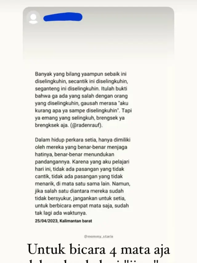 Unggahan Inara Rusli soal kondisi rumah tangganya dengan Virgoun kala diterpa dugaan perselingkuhan. (Foto: Dok. Instagram @mommy_starla)