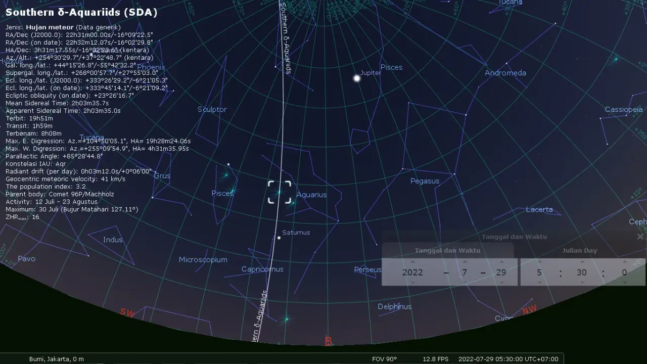 Hujan meteor bakal terjadi pada akhir Juli 2022 dan bisa diamati dari Indonesia.