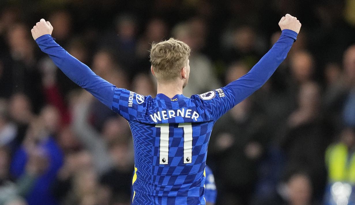 <p>Sementara itu, The Blues disumbangkan masing-masing lewat aksi Timo Werner dan Cesar Azpilicueta. (AP/Frank Augstein)</p>