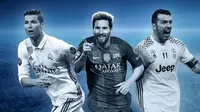 Cristiano Ronaldo, Lionel Messi, dan Gianluigi Buffon masuk dalam skuat terbaik Liga Champions 2016-2017. (dok. UEFA)