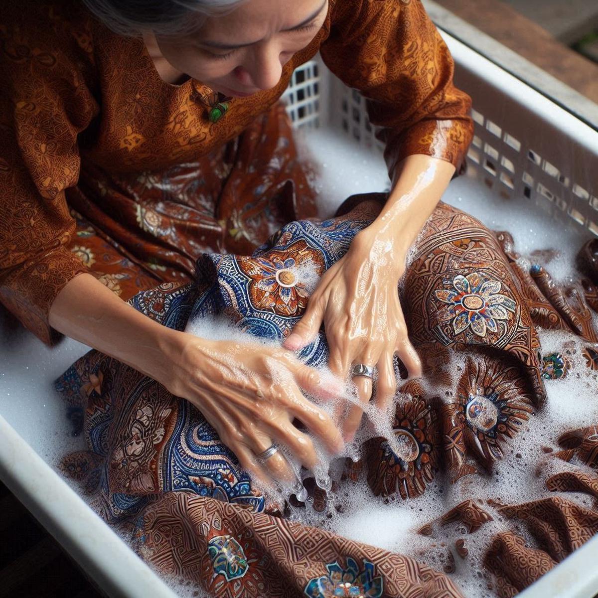 Ilustrasi mencuci baju batik
