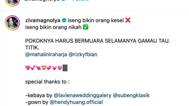 Unggahan Ziva Magnolya. (Foto: Dok. Instagram @zivamagnolya)