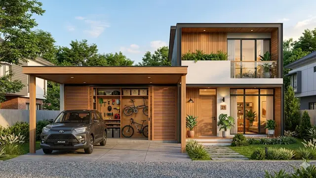 Model Rumah Kecil dengan Garasi Sekaligus Gudang