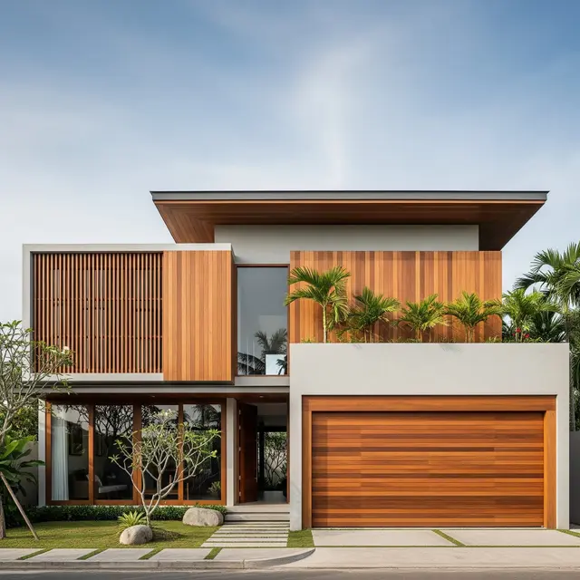Model Rumah Minimalis Atap Datar dengan Aksen Kayu