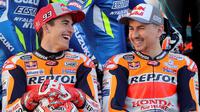 Dua pembalap Repsol Honda, Marc Marquez dan Jorge Lorenzo. (AFP/Karim Jaafar)