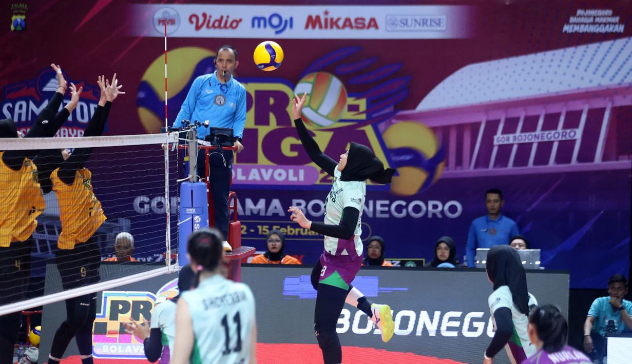 JPE menang dengan skor 3-1 (27-25, 19-25, 25-20, 25-21) dalam lanjutan putaran kedua Proliga 2026, di GOR Utama, Bojonegoro, Minggu (15/2/2026). (Dok. PBVSI)