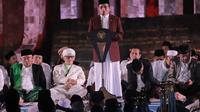 Menag saat memberi sambutan dalam acara Zikir dan Doa Kebangsaan yang digelar Kementerian Agama di kawasan Tugu Proklamasi, Jakarta Pusat. (Istimewa)