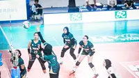 Tim putri TNI AL menumbangkan Rajawali O2C pada laga Pul EE Livoli Divisi Utama 2025 putaran reguler pertama. TNI AL menang dengan skor 3-2 (8-25, 20-25, 25-22, 25-22, 25-22, 15-9) di GOR Nambo, Tangerang, Kamis (4/9).&nbsp;(foto: PBVSI)