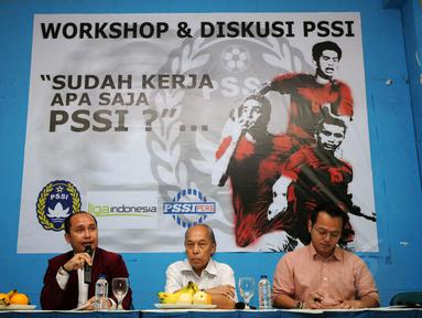 PSSI dan PSSI Pers menggelar diskusi "Sudah Kerja Apa Saja PSSI?" di Jakarta (15/12/2014). (Liputan6.com/Helmi Fithriansyah)