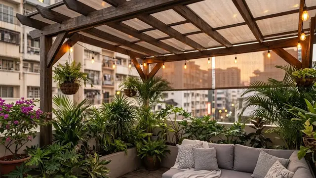 Rooftop dengan Pergola yang Nyaman