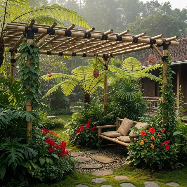Model Pergola Bambu yang Cocok untuk Rumah Pedesaan (AI Generated)