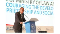 Direktur Jenderal Administrasi Hukum Umum Kemenkumham, Cahyo R Muzhar, membacakan sambutan Menkumham dalam Asian-African Legal Consultative Organization (AALCO) 2023 di Bali, Selasa (17/10/2023). (Ist)
