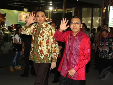 Boediono dan Ahok tiba di lokasi Jakarta Fair Kemayoran 2014, Senin (9/6/14). (Liputan6.com/Andrian M Tunay)