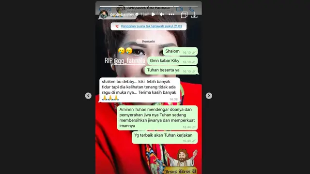 Terungkap Kondisi Terakhir Kiki Fatmala Sebelum Meninggal Dunia: Kelihatan Tenang dan Tak Ada Ragu di Wajahnya. (instagram.com/debbybasjirev)