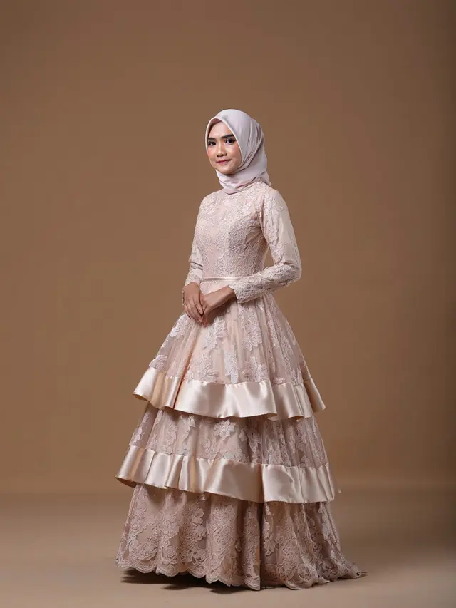 Gamis Brokat Kombinasi Satin Pesta Elegan