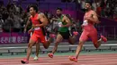 Adapun medali perunggu menjadi milik atlet Malaysia, Muhammad Azeem Bin Mohd Fahmi yang mencatat waktu 10,11 detik. (WILLIAM WEST/AFP)