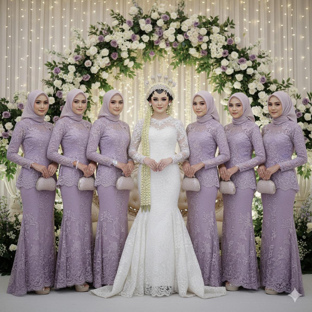 7 Model Gamis Brokat Soft Color Tapi Tetap Tampil Stand Out untuk Bridesmaid Berhijab 2025