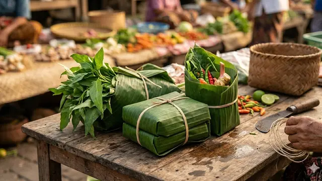 Ide Kemasan Daun untuk Jual Daging dan Sayur (Foto: Gemini AI)