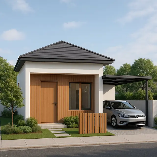 Desain Rumah 9x9 Modern Minimalis Lengkap dengan Taman dan Carport