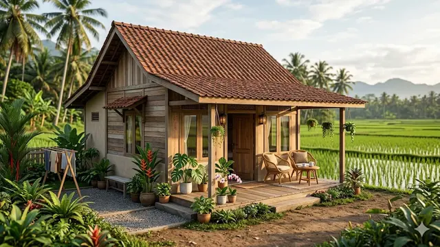Inspirasi Rumah Desa Ukuran 6x9 dengan Teras Menghadap Sawah